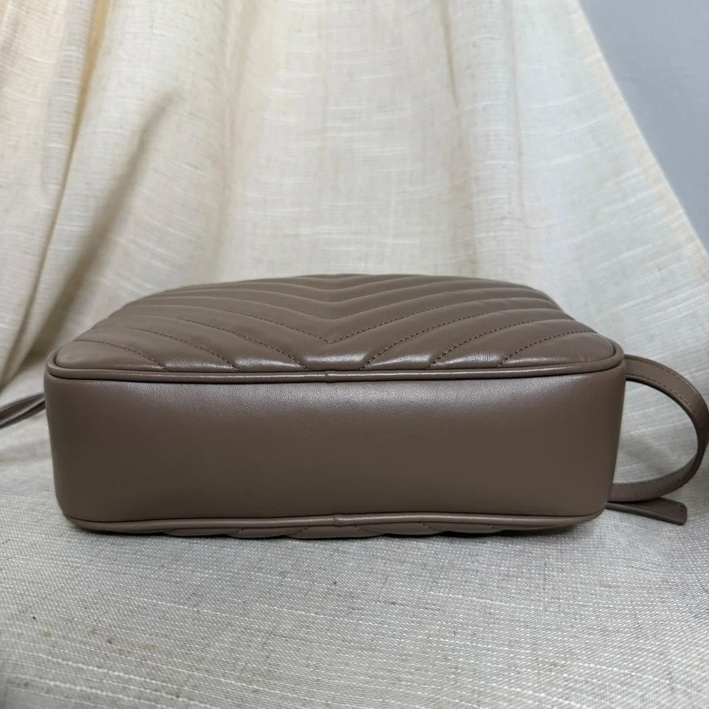 YSL Saint Laurent Lou Camera Bag Matelasse Chevron Calfskin Leather Taupe READ